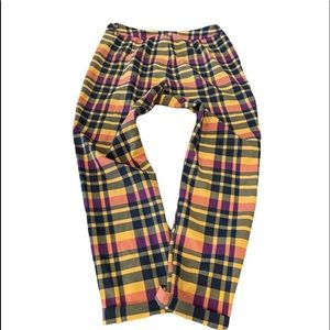 The Moon polyester plaid pants, women’s‎ size medium purple, orange, black, rust